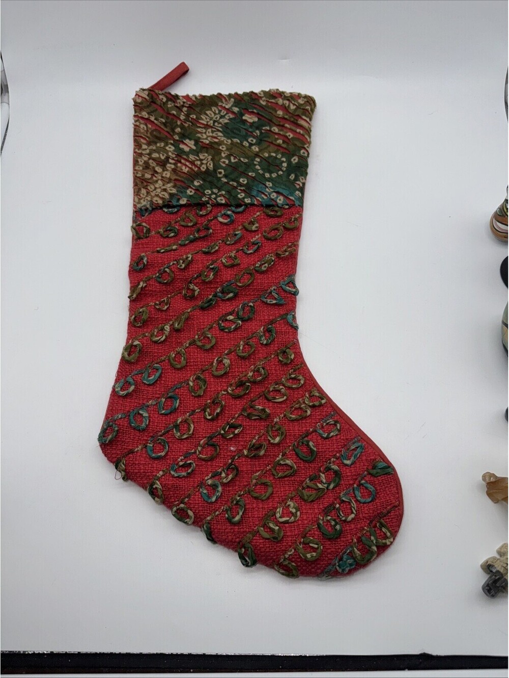 World Market Christmas Stocking Red Green Loops